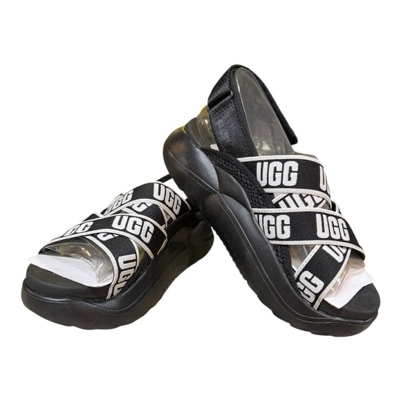 UGG LA Cloud Sport Slide Sandals Worn Once Size 8 Black Platform Logo Strap - Picture 10 of 10